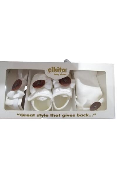 GEZER 02750 Hastane Çıkış Seti Bere + Ayakkabı + Papyon