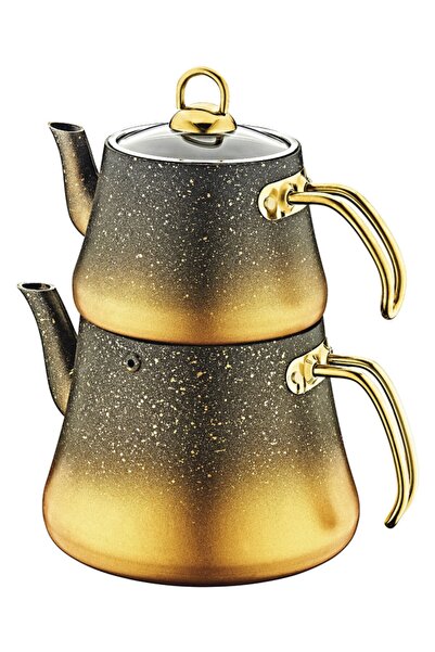 OMS PASLANMAZ Oms 8200 (l) Büyük Boy / 1,2 Lt. - 2,5 Lt. Granit Çaydanlık Gold