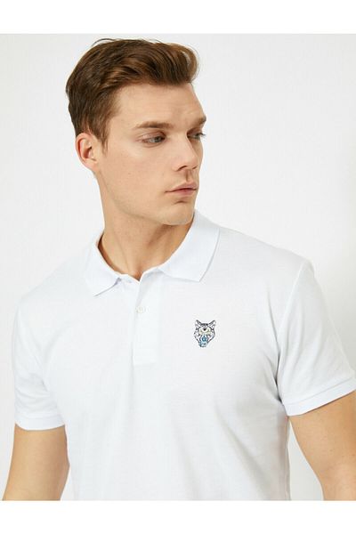 Koton Bílé pánské tričko Polo Neck