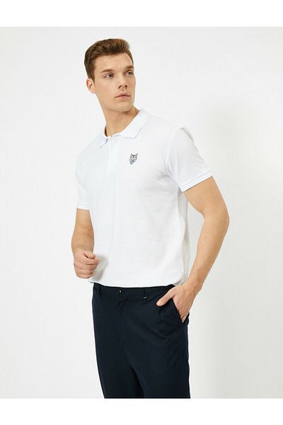 Koton Bílé pánské tričko Polo Neck
