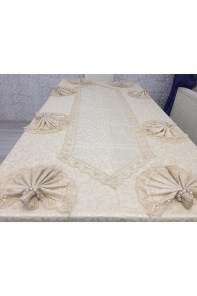 TEBER ÇEYİZ Cuppoccino Renkli Kdk Masa Örtüsü 18 Parçalı Set