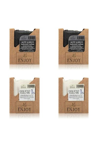 Enjoy Natural Activated Carbon X2 Donkey Milk X2 Hand Face Hair And Body Soap 4 Pack