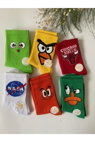 çorapdunyam Унісекс 6-пари серії кольорових прямих веселих тенісних шкарпеток