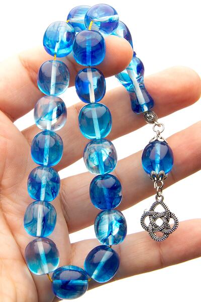 OTTOTESBİH Mărgele de rugăciune pentru bărbați, 14x15 mm, mascota pentru băieți, albastru apă, moară, pulbere, chihlimbar, tesbih Efe