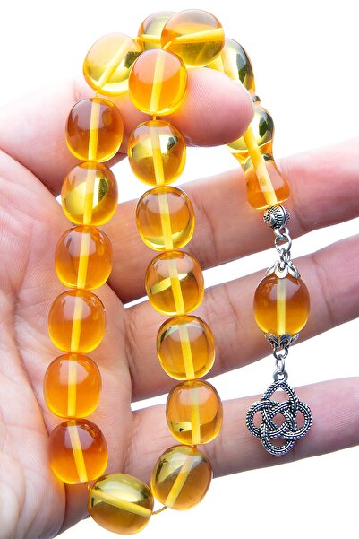 OTTOTESBİH Erkek 14x15mm Maskot Boy Şeffaf Sarı Toz Kehribar Tesbih Efe Tesbihi