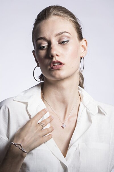 Sortie Aksesuar Women's Silver Color Diamond Figured Zircon Necklace 069