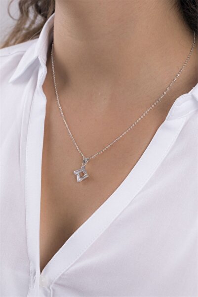 Sortie Aksesuar Women's Silver Color Diamond Figured Zircon Necklace 038