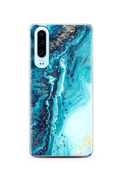 Spoyi Mavi Kumsal Tasarımlı Süper Şeffaf Silikon Telefon Kılıfı Huawei P30