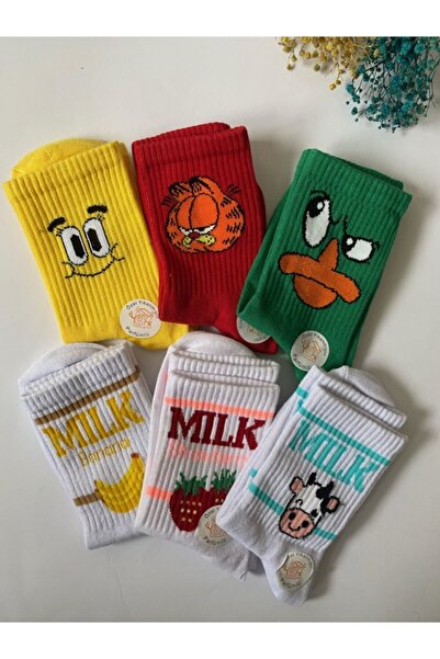 çorapdunyam Унісекс 6-пари серії кольорових прямих веселих тенісних шкарпеток