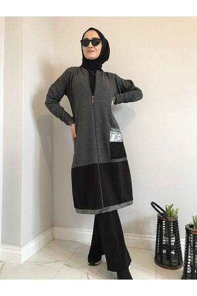 AYSUN AYDEMİR Smoked Black Sequin Pocket Tracksuit Set
