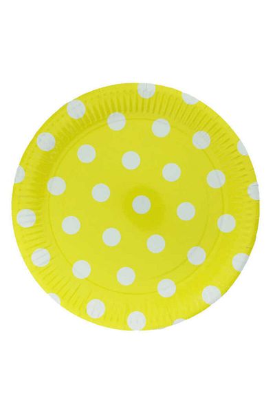 PiCare Plate Cardboard Yellow Polka Dot 23cm Pk:8