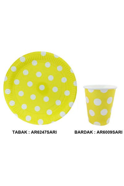 PiCare Plate Cardboard Yellow Polka Dot 23cm Pk:8