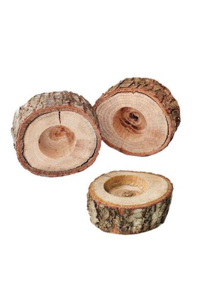 Genel Markalar Ağaç Kütük Tealight Mumluk Yuvarlak Adet:1 Kl:100 En:6cm Boy:2...