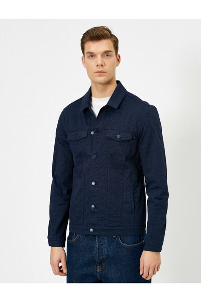 Koton Pánská vzorovaná bavlněná džínová bunda v námořnické modré kapse