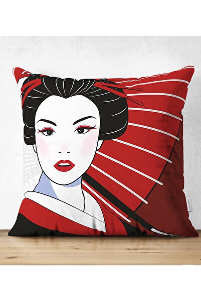 Realhomes Dvostrana crvena japanska ženska motivna navlaka za jastuk od antilopa