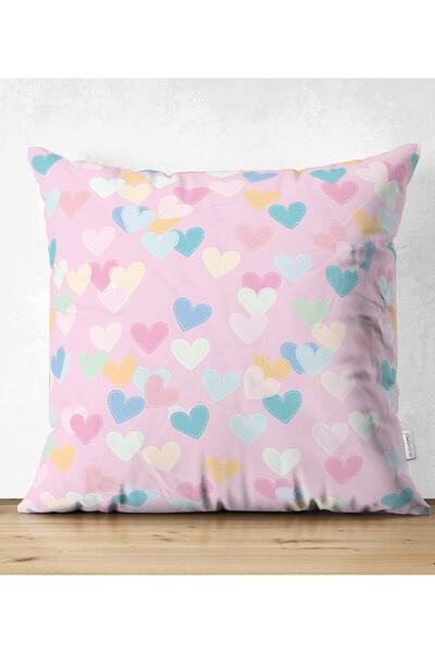 Realhomes Cu două fețe, roz, inimi colorate pe podea, camera copiilor, husă de pernă din piele întoarsă
