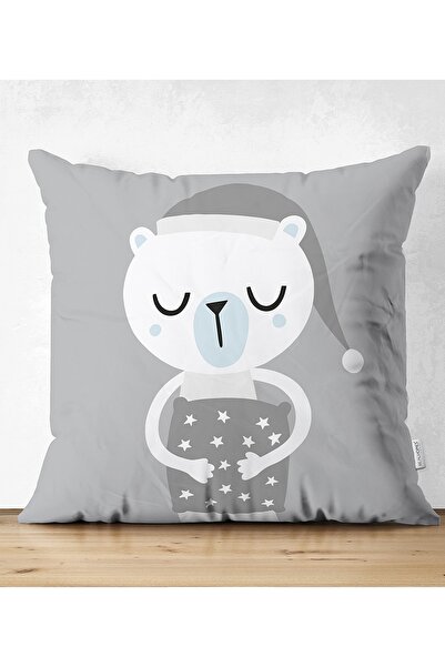 Realhomes Ursuleț de pluș gri cu două fețe pe podea Design camera bebelușului Husă de pernă din piele întoarsă