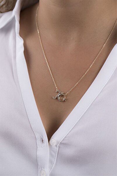 Sortie Aksesuar Kadın  Altın Rengi Ay Yıldız Figürlü Zirkon Kolye 032