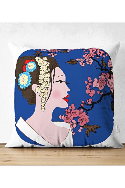 Realhomes غطاء وسادة مزخرف بنمط فتاة يابانية بزخارف زهور