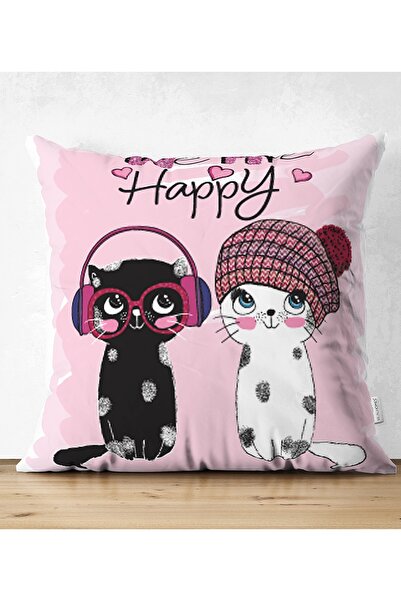 Realhomes We Are Happy Kittens Husă de pernă modernă cu două fețe din piele î...