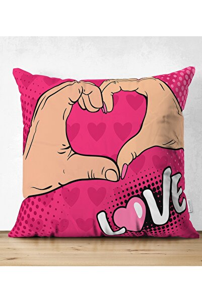 Realhomes Pink Love Popart Husă de pernă pentru pernă cu imprimare digitală, cu două fețe, din piele întoarsă