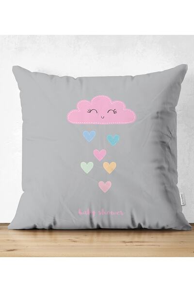 Realhomes Față cu două fețe roz înnorat pe podea gri Baby Shower camera copiilor husă de pernă din piele întoarsă