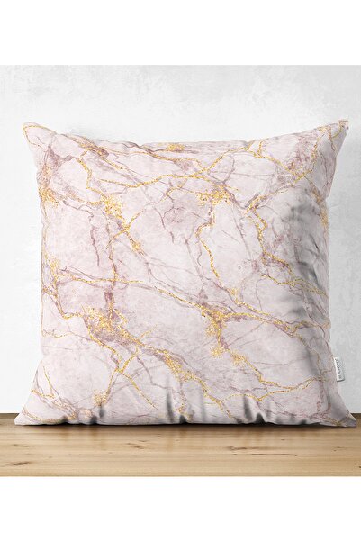 Realhomes غطاء وسادة من الجلد المدبوغ بلون ذهبي مذهّب على الوجهين مع نمط رخام...