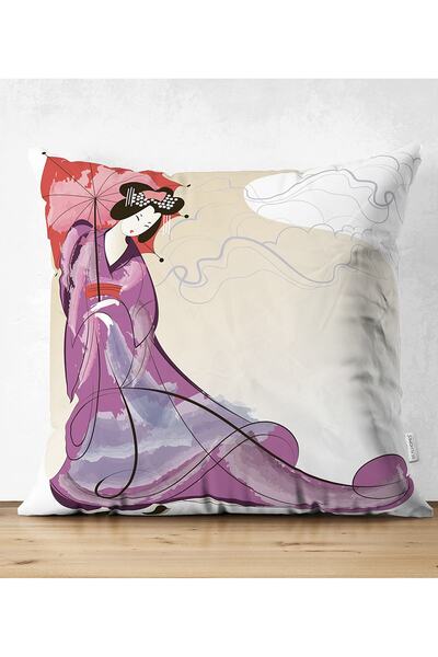 Realhomes Husă de pernă modernă cu model pentru femei japoneze, cu rochie mov...
