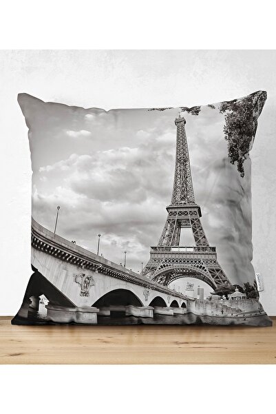 Realhomes Eyfel Kulesi Çift Taraflı Dijital Baskılı Dekoratif Süet Yastık Kır...