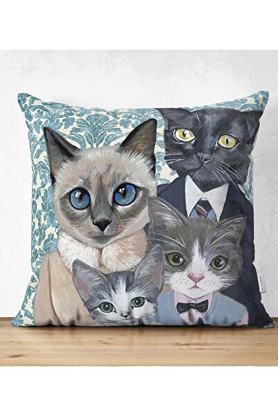 Realhomes غطاء وسادة من جلد الغزال منقوش على شكل عائلة قطة مزدوجة الجوانب