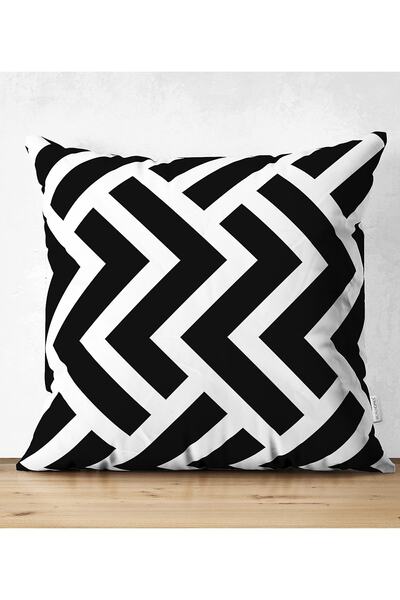 Realhomes Çift Taraflı Siyah Beyaz Geometrik Desenli Süet Yastık Kırlent Kılıfı