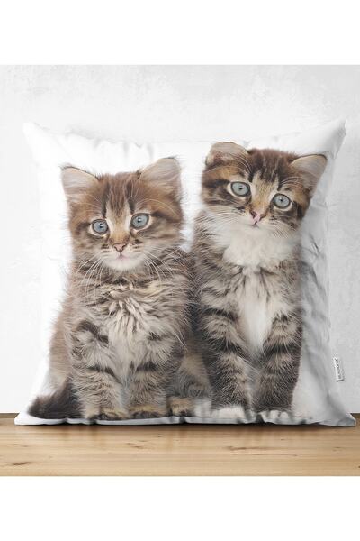 Realhomes Çift Taraflı Sevimli Tekir Kedicikler Modern Süet Yastık Kılıfı