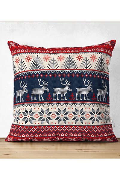 Realhomes Double Sided Christmas Deers Motif Digital Printed Suede Pillow Thr...