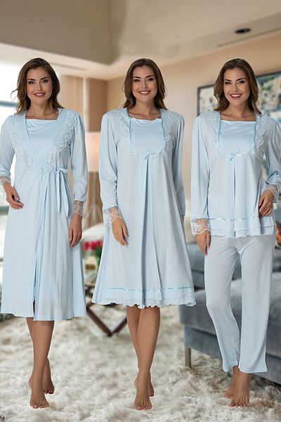 Effort Pijama طقم نسائي أزرق سهل الرضاعة الطبيعية للحوامل مكون من 4 قطع 2020