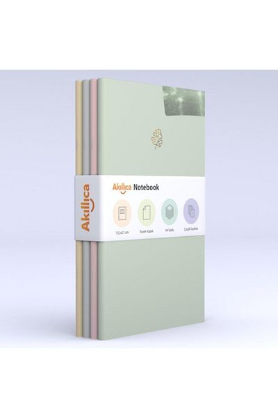 AKILLICA Notebook Set of 4 Notebooks Soft Striped Pastel Notebook 13,5x21 Cm