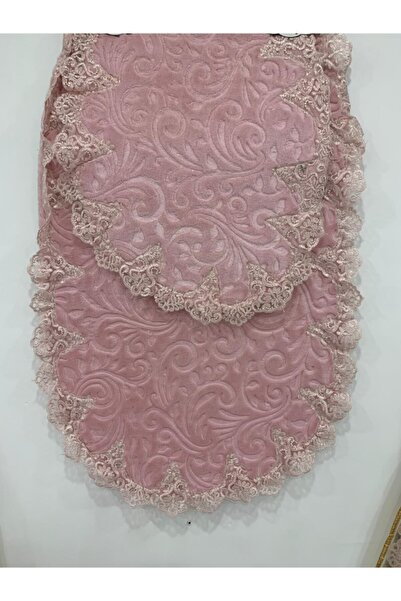 Kelebek Pembe Fransız Dantelli Lüks 2'li Banyo Paspası Klozet Takımı