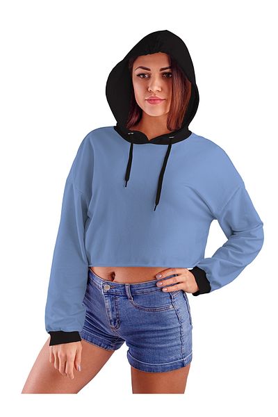 ACR Giyim Hanorac de damă, crop top cu glugă, albastru baby