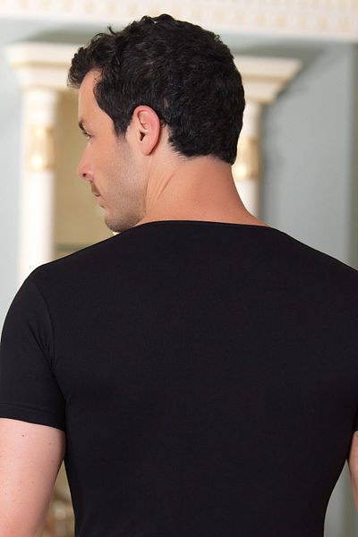 Şahinler Μαύρο ανδρικό εσώρουχο Lycra με λαιμόκοψη - κοντό μανίκι