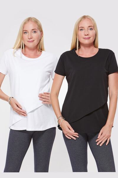 Motherway Tricou alb-negru pentru alăptare pentru femei