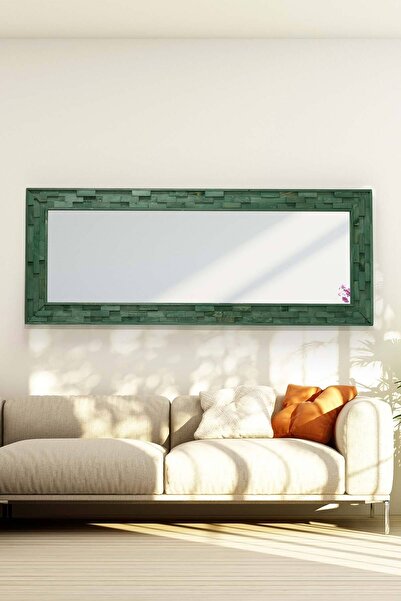 bluecape Jenga Yeşil Doğal Ağaç Masif 58x148 Cm Tahta Parçalı Salon Ofis Duvar Konsol Antre Boy Aynası