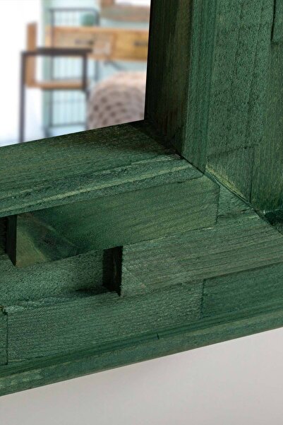 bluecape Jenga Yeşil Doğal Ağaç Masif 58x148 Cm Tahta Parçalı Salon Ofis Duvar Konsol Antre Boy Aynası