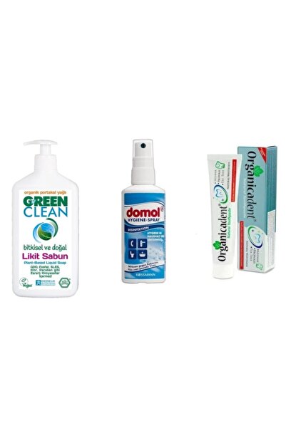 Green Clean Bitkisel Sabun 500 ml Domol Hijyen Sprey 100 ml Organicadent Doğa...