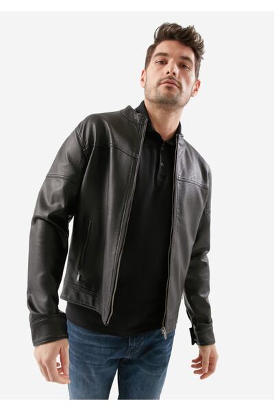 Mavi Erkek Suni Deri Siyah Ceket
