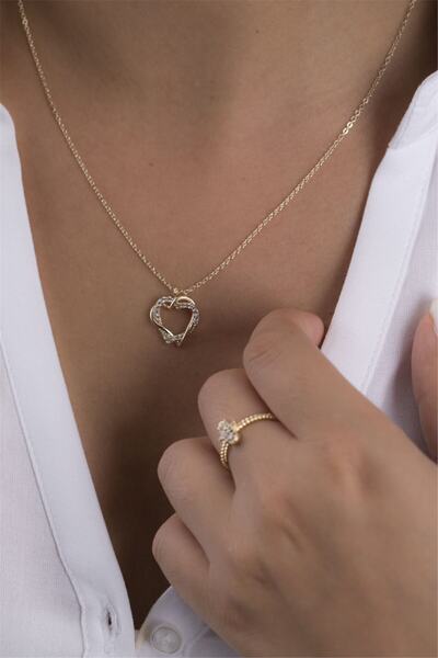 Sortie Aksesuar Kadın Altın Rengi Kalp Figürlü Zirkon Kolye 051