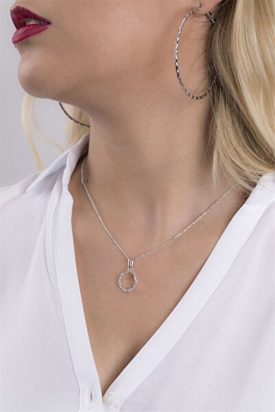 Sortie Aksesuar Kadın Gümüş Büyük Çember Figürlü Zirkon Kolye 018