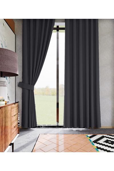 lüks House Blackout Background Curtain Dark Gray Plain Planting Blackout Curtain