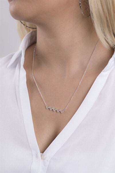 Sortie Aksesuar Kadın Gümüş Zigzag Figürlü Zirkon Kolye 015