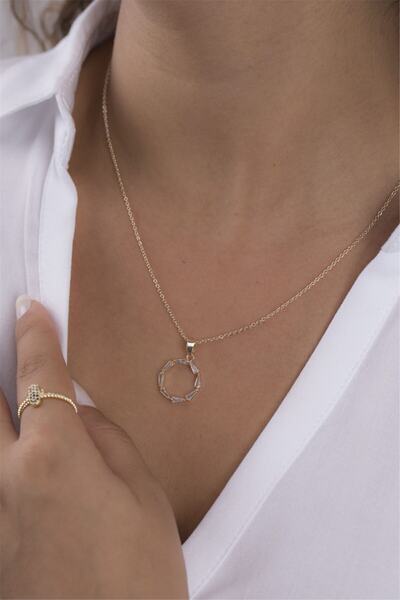 Sortie Aksesuar Kadın Altın Rengi Büyük Çember Figürlü Zirkon Kolye 017