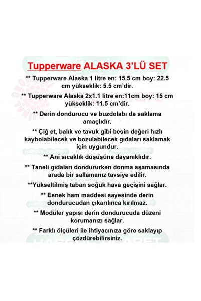 Tupperware Alaska Set ( 1.1 Lt-1 Lt ) Buzluk Saklama Kabı Hsgl