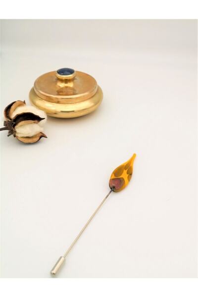 camADA Sarı Kahverengi Tek Yaprak Tasarım Broş